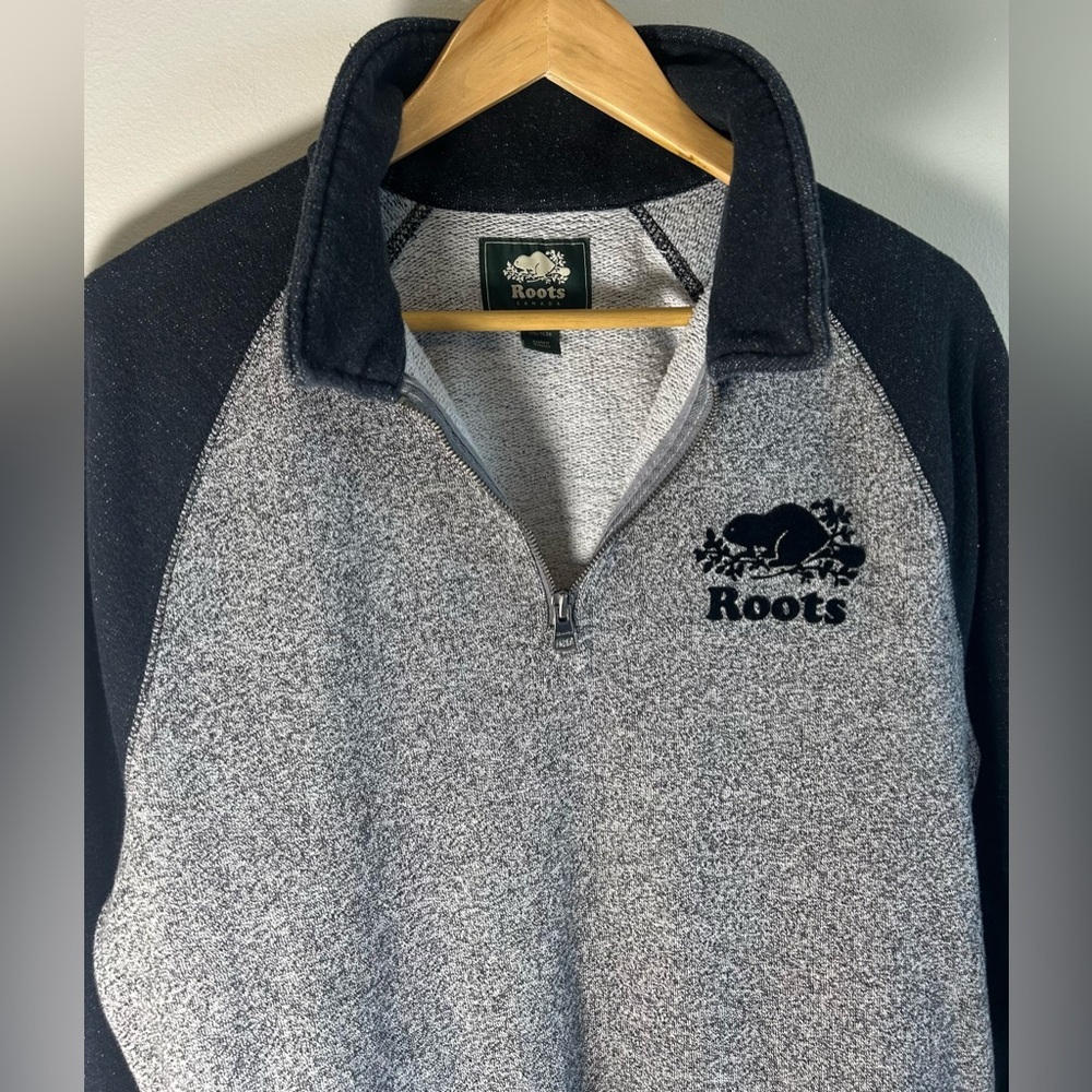 Roots Men's Black Grey 1/4 Zip Pullover Sweater Mens Size L Salt & Pepper Canada - Picture 6 of 11